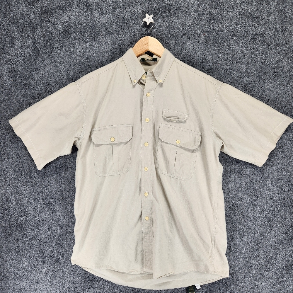 Orvis Button Up Shirt Mens Medium Beige Short Sleeve Outdoors Casual Gorpcore